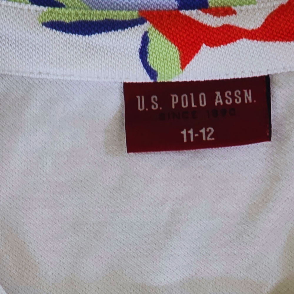 C - Polo blanc 11-12 ans col fleuris #88