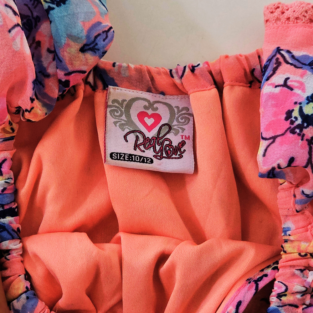 B - Robe rose à fleurs et dentelle, épaules dénudées, taille 11-12 ans #82