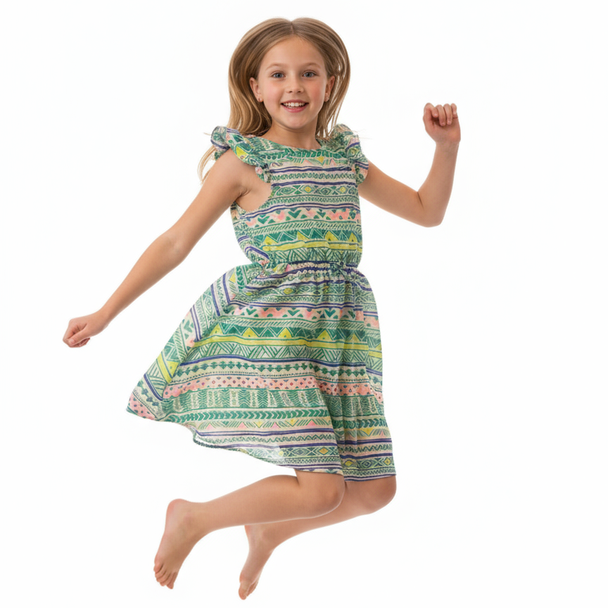 B - Robe d'été  9 - 10 ans avec un motif géométrique coloreé #57