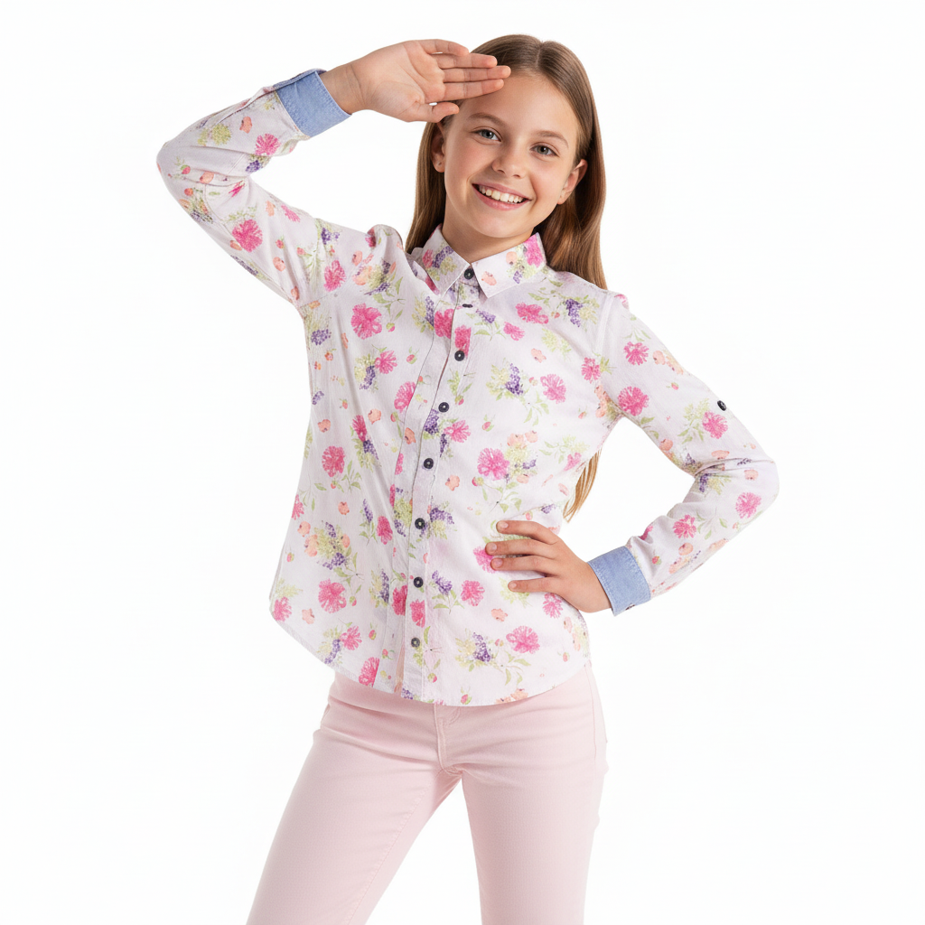 B - Chemise coton motifs fleuris 11 - 12 ans #119