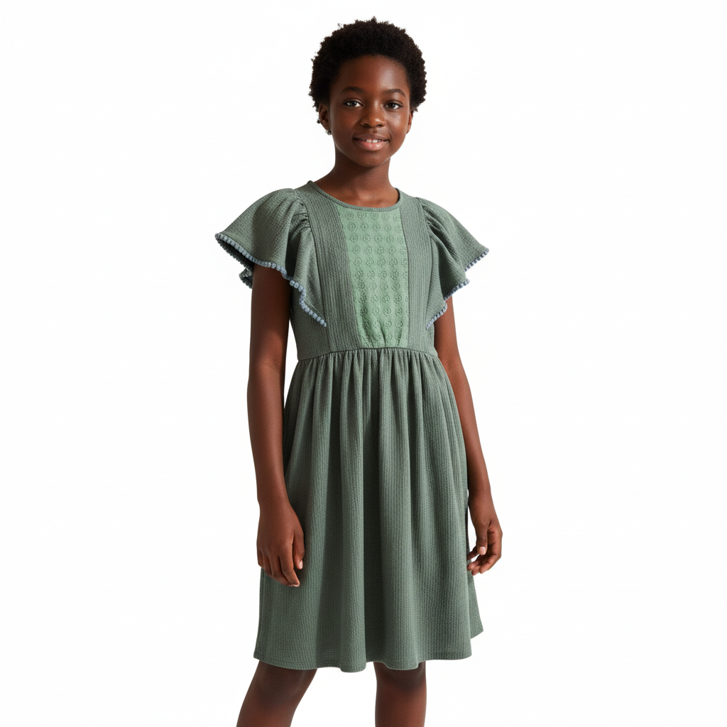 B - Robe olive coton 13-14 ans #136