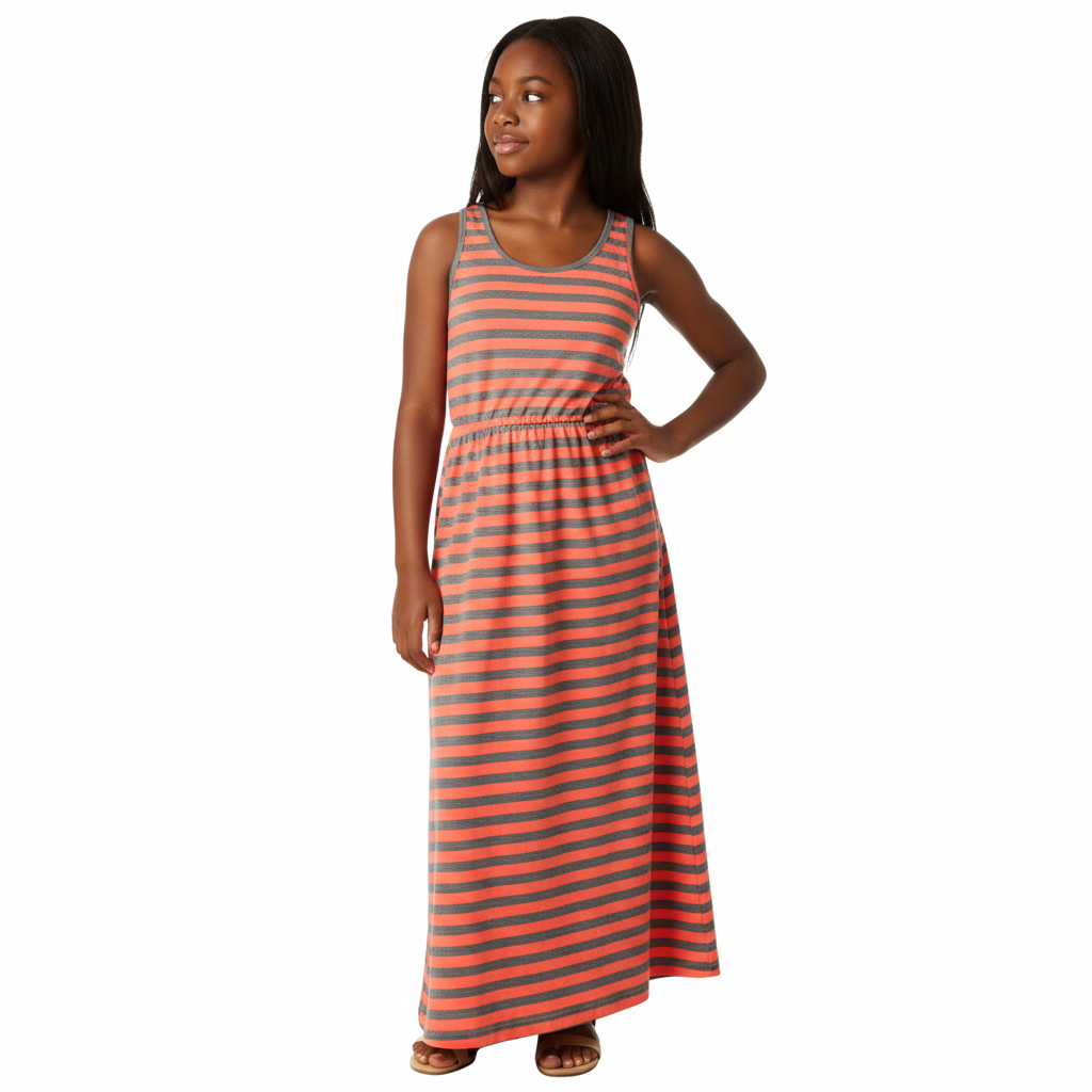 B - Robe longue en coton rayure 11 - 12 ans #197