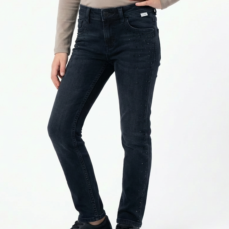 B - jean pantalon noir strass 7 - 8 ans #190