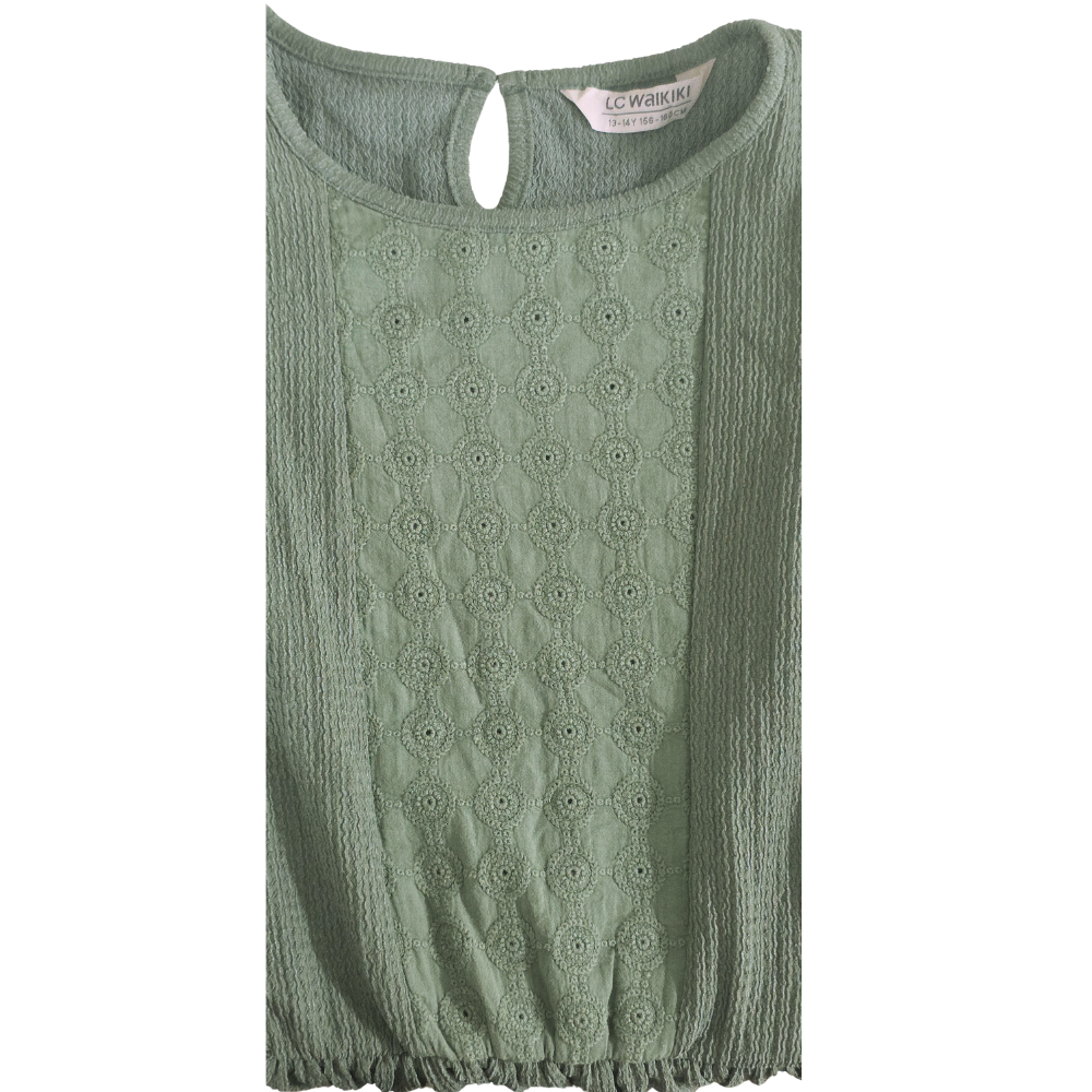 B - Robe olive coton 13-14 ans #136