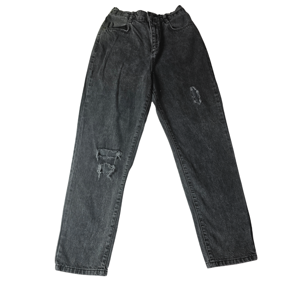 B - jean pantalon déchiré gris vintage large 12-13 ans #189
