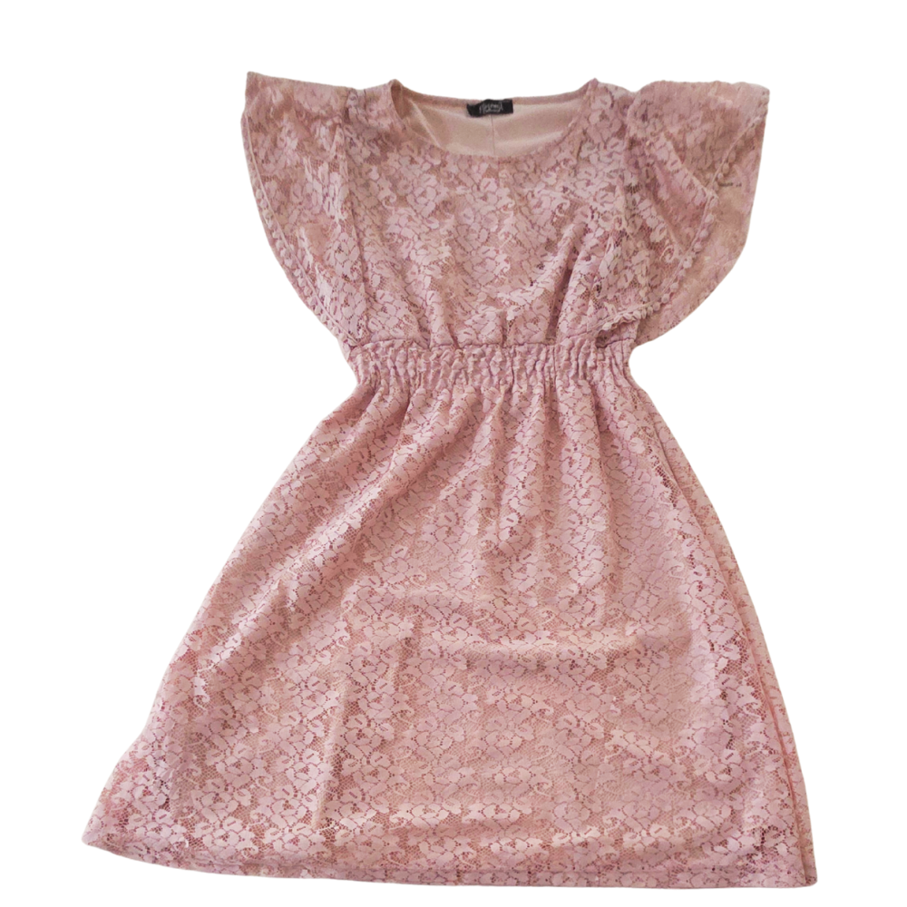 B - Robe 11 - 12 ans en dentelle rose manches à  volants  #56