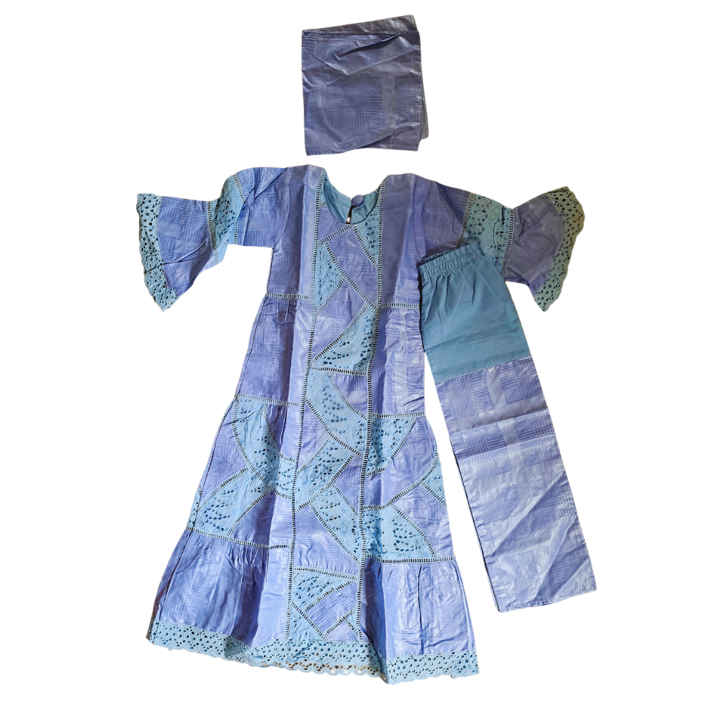 Robe + jupe + moussor fille 6-7 ans Bazin Getzner + brodé #437