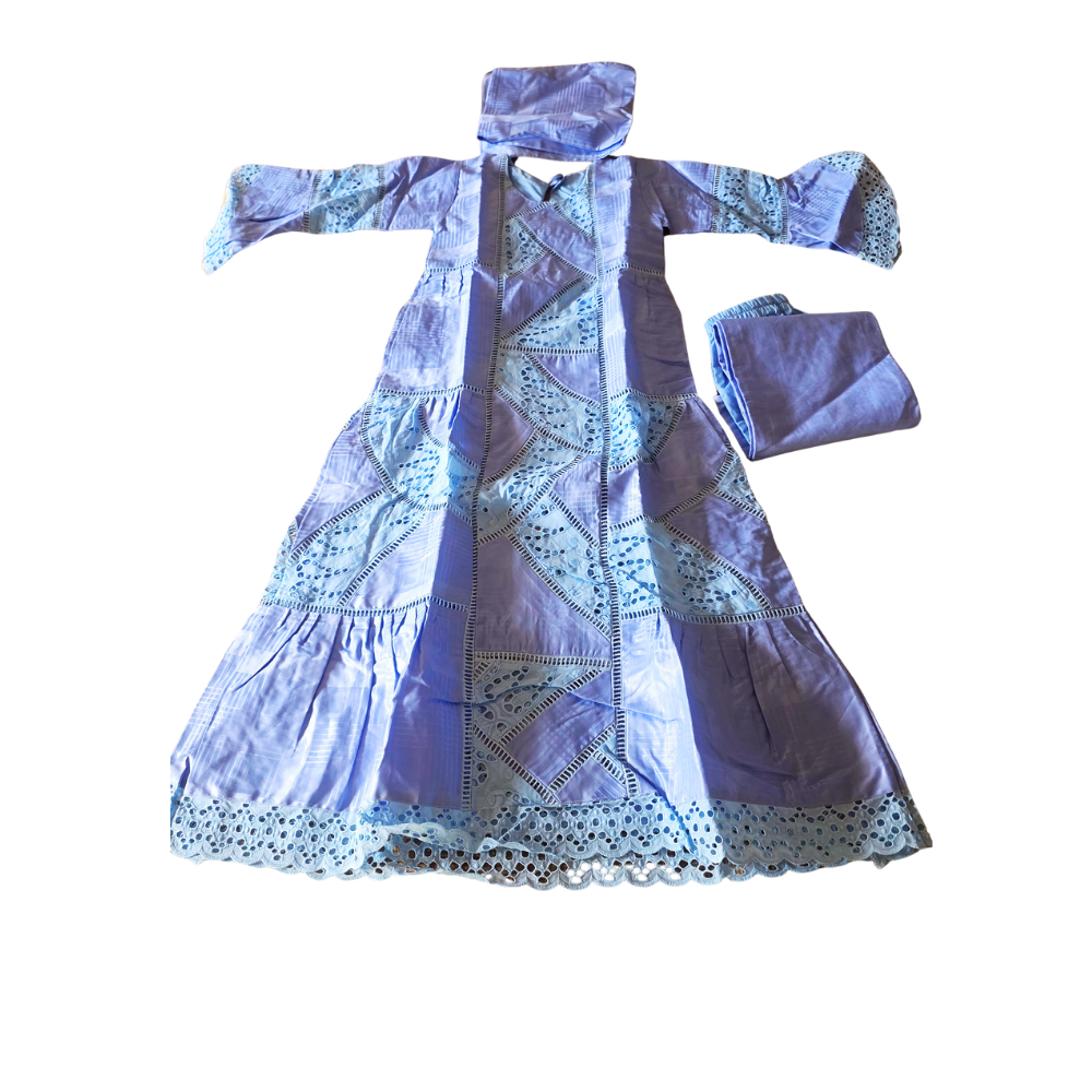 Robe + jupe + moussor fille 6-7 ans Bazin Getzner + brodé #437