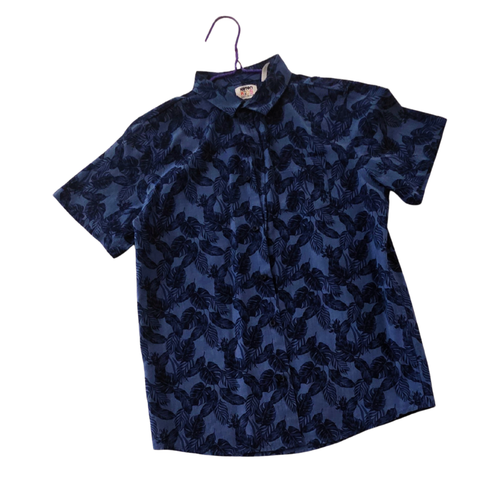 B - chemise à  manches courtes avec un motif de feuilles bleues 11 - 12 ans #64