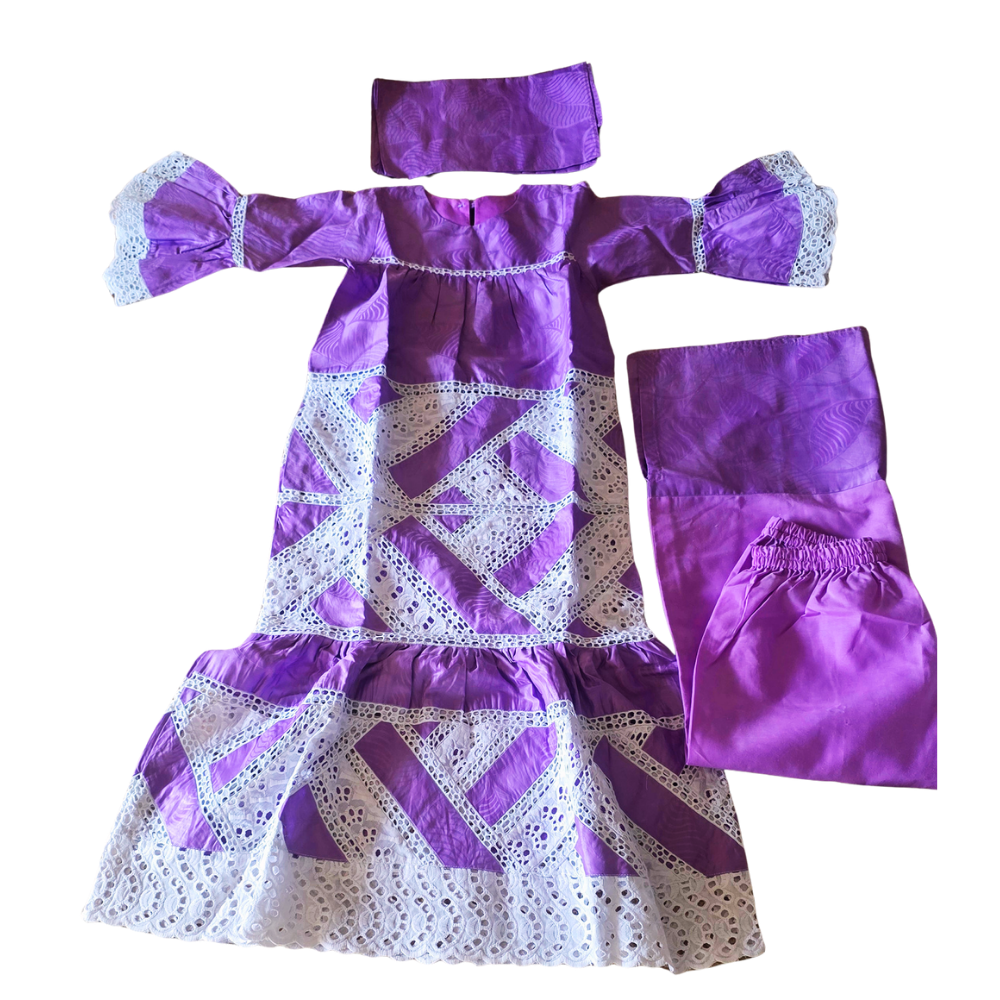 Robe + jupe + moussor fille 6-7 ans Bazin Getzner + brodé #436