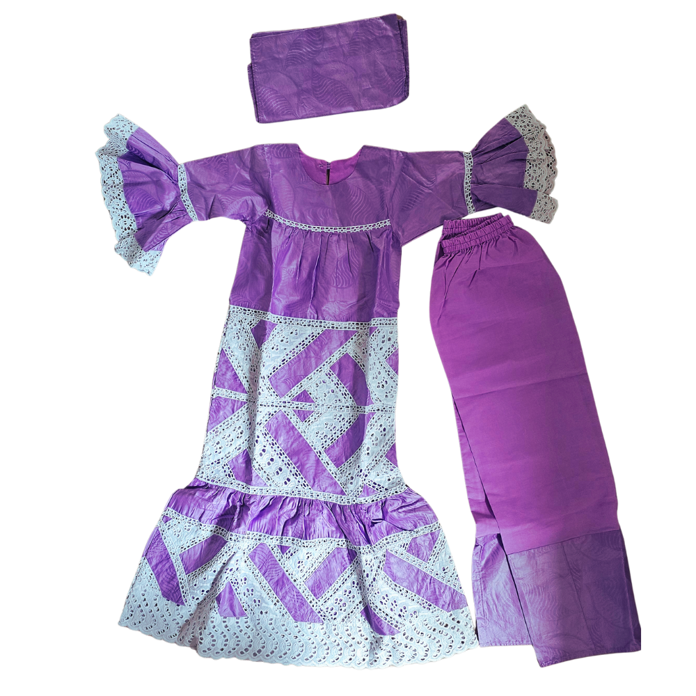 Robe + jupe + moussor fille 6-7 ans Bazin Getzner + brodé #436