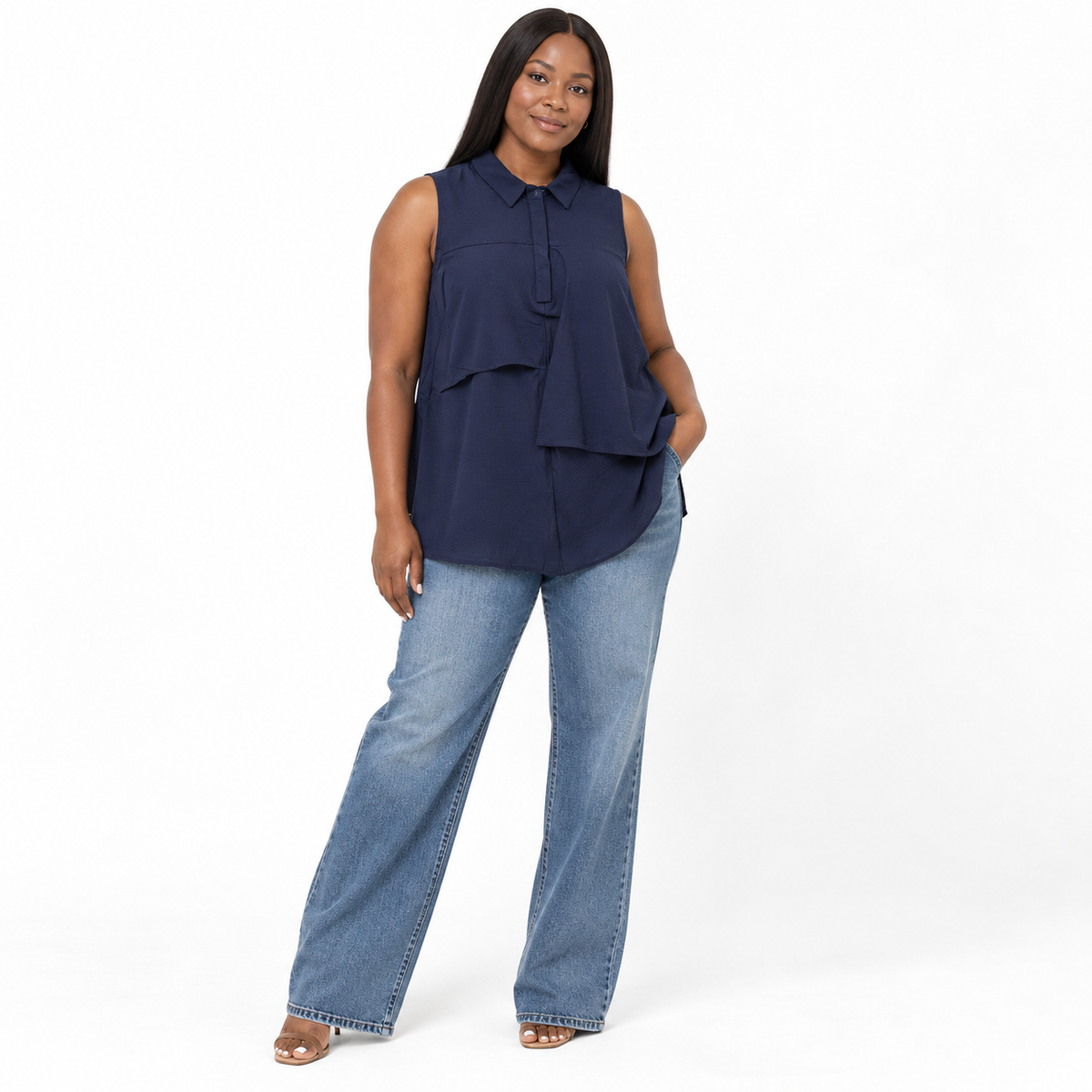 Haut sans manches bleu marine taille L#592