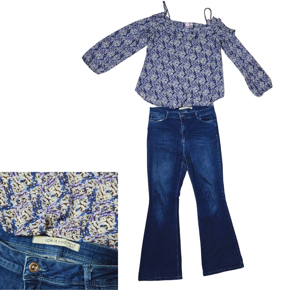 Ensemble haut off-the-shoulder et jean évasé taille L  #571