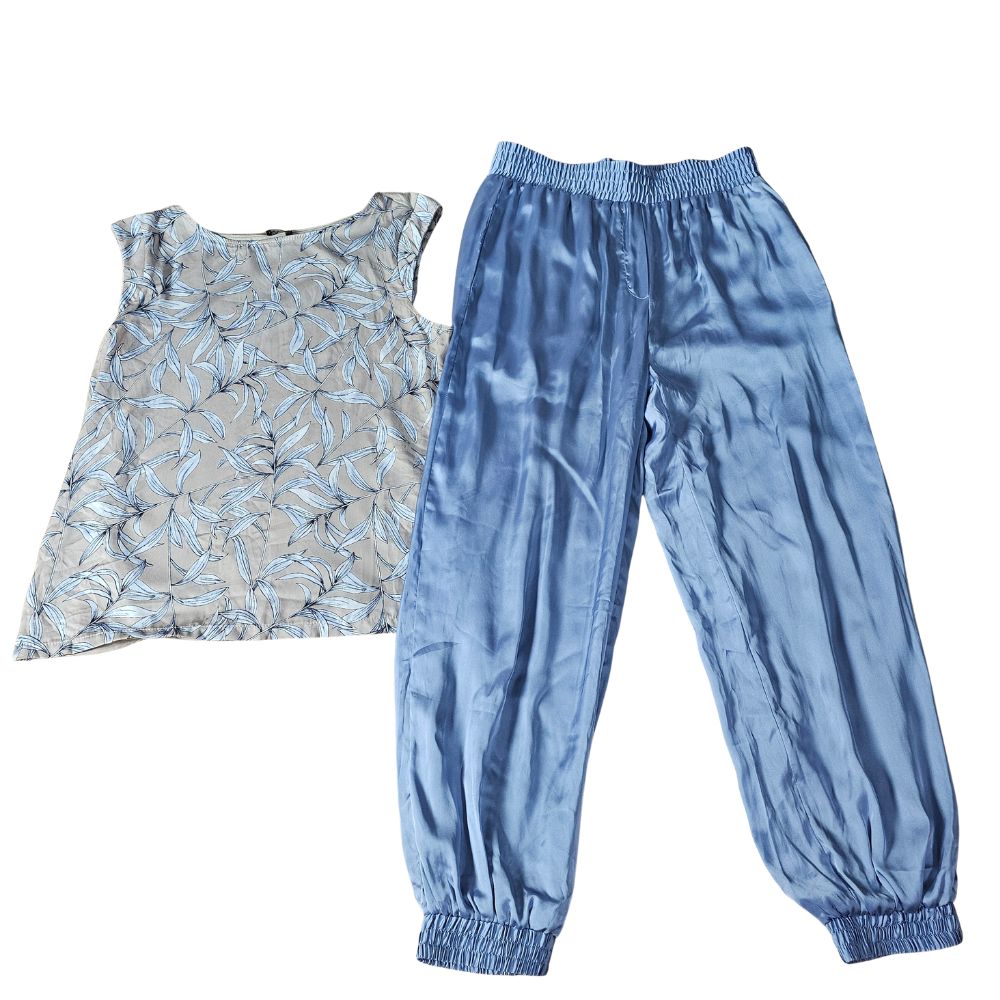 Ensemble pantalon fluide bleu + haut taille L#576