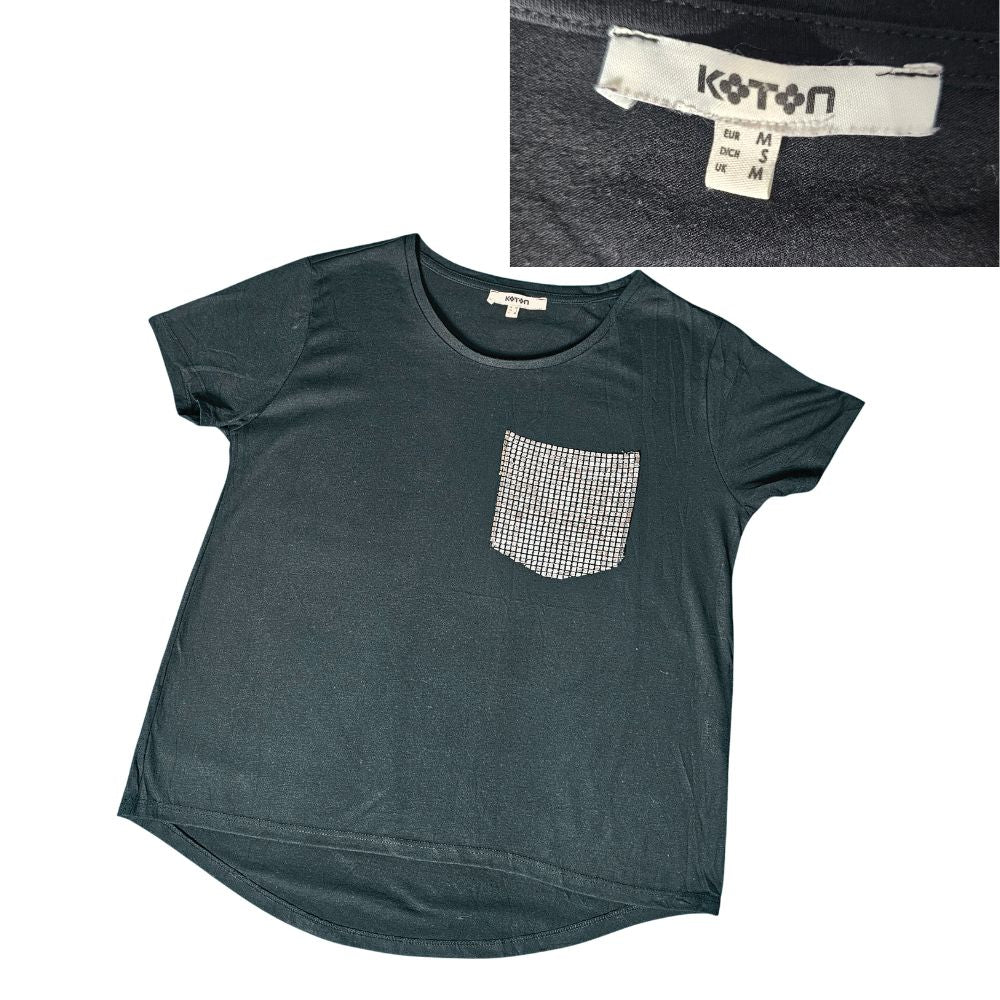 T-shirt noir à  manches courtes de la marque Koton Taille M#595