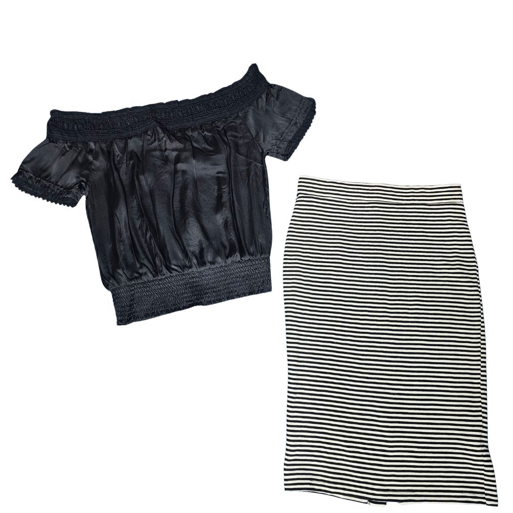 ensemble comprend unHaut noir (col Bardot) et une jupe crayon Taille M #598