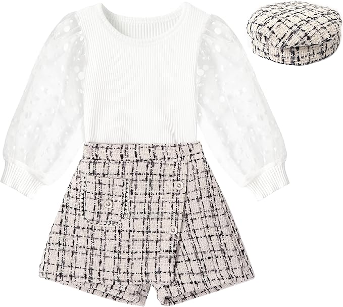 A - Tenue Fille Tout-Petit Patchwork en maille Chemise à Manches Longues et Jupe-culotte 5-6 ans#81