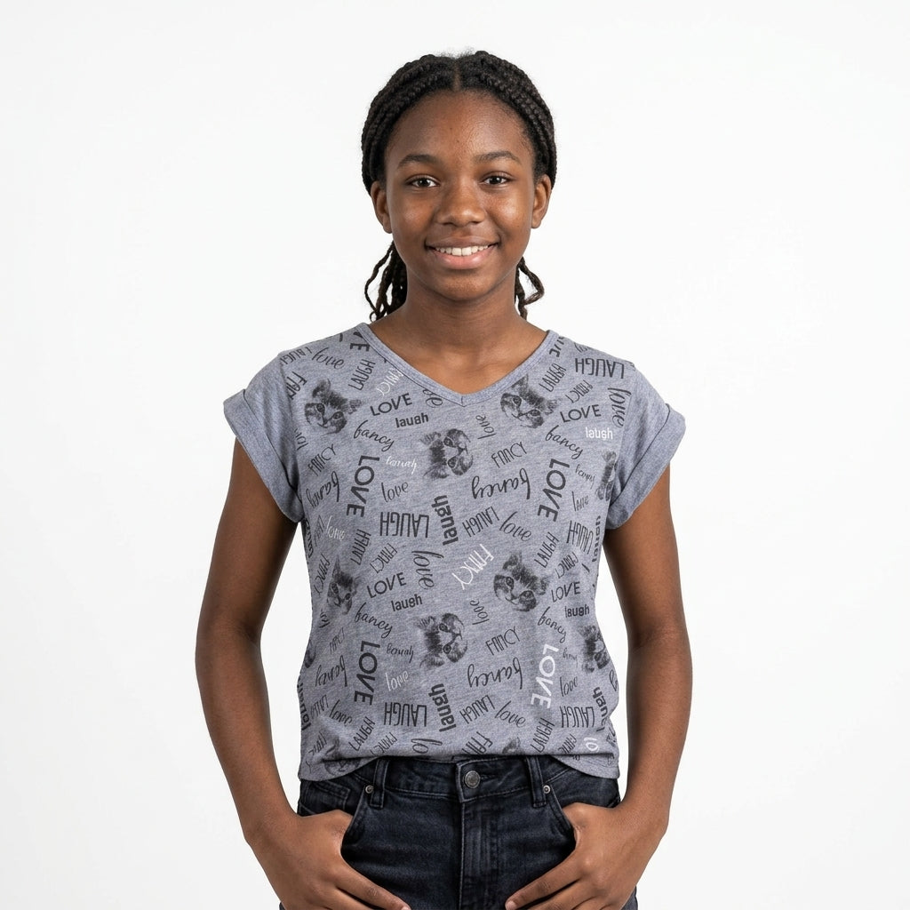 Short-sleeve graphic t-shirt — Graphic Print and Fabric Detail | Generated by Modelize
