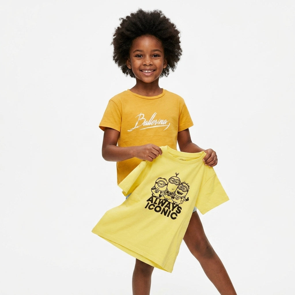 Kids T-shirt set — Modern Studio Hanger Display | Generated by Modelize