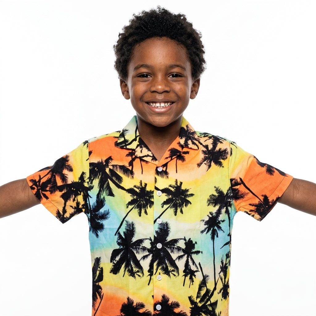 Short-sleeve button-down camp shirt — Festive Tropical Lifestyle | Generated by Modelize