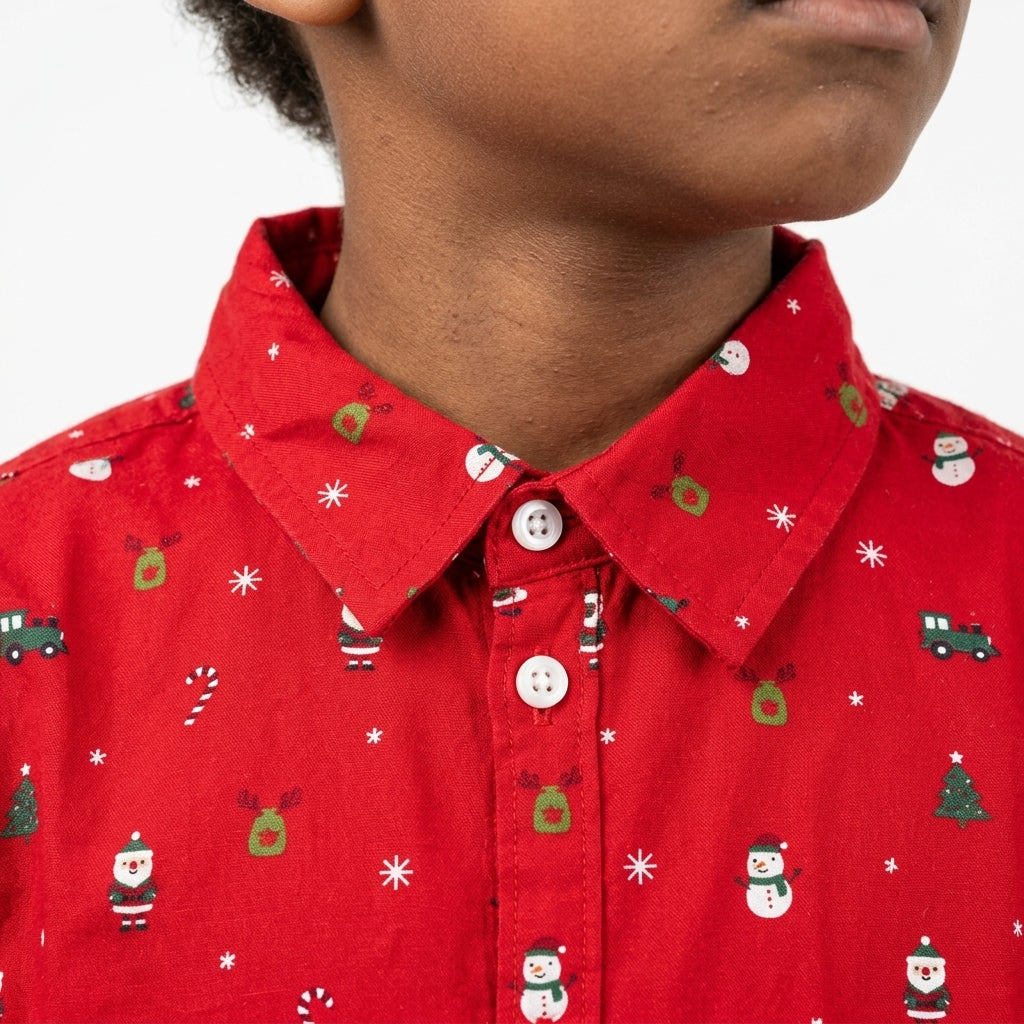 Children's long-sleeve button-down shirt — Fabric and Print Detail | Generated by Modelize