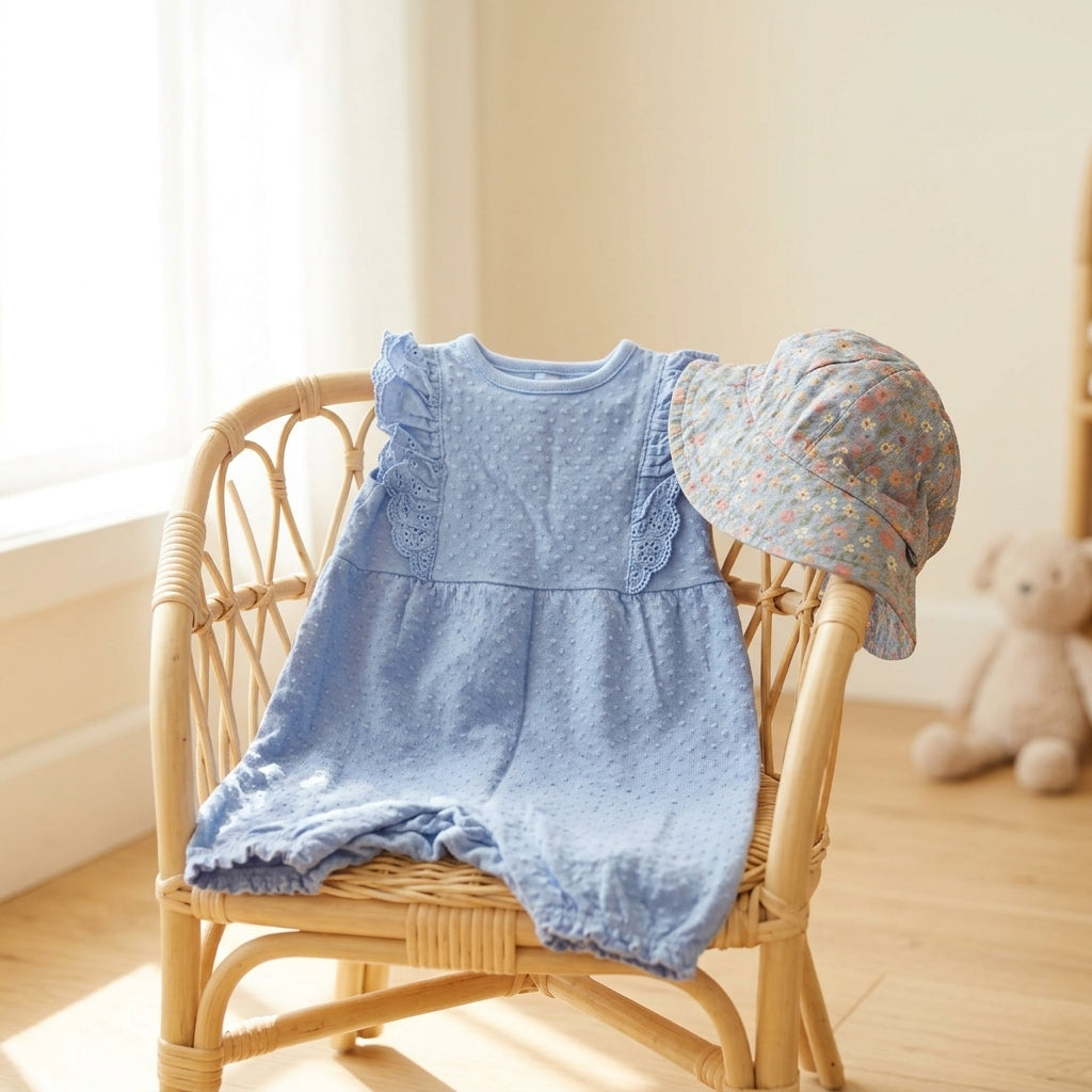 Baby romper and bucket hat set — Lifestyle Summer Nursery | Generated by Modelize
