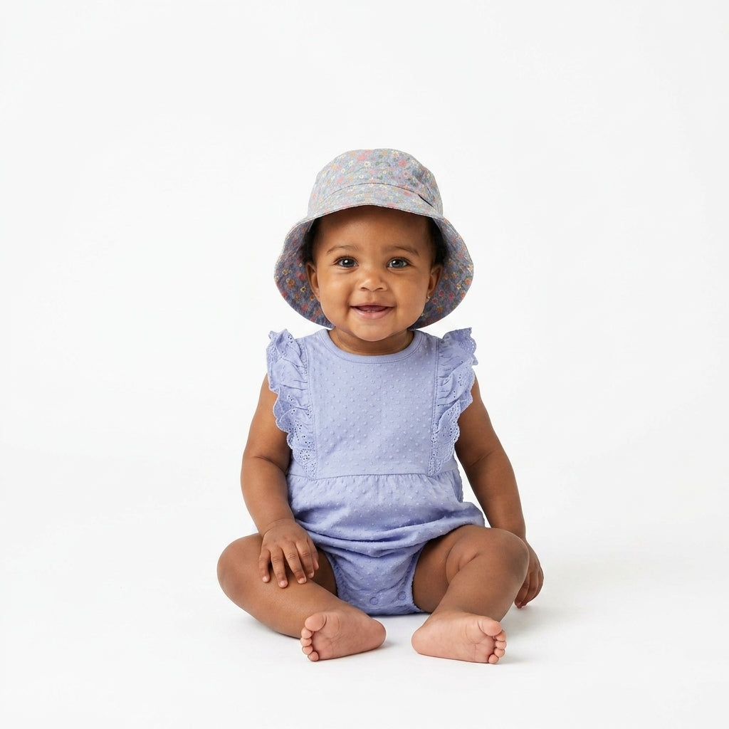 Baby short romper and matching sun hat — Studio - Clean | Generated by Modelize