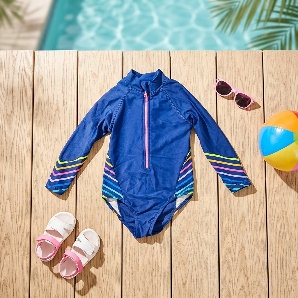 Long-sleeve one-piece swimsuit — Poolside Lifestyle Scene | Generated by Modelize