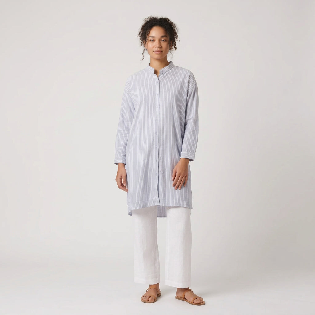 Long shirt dress / Tunic shirt — Collar and Fabric Detail | Generated by Modelize
