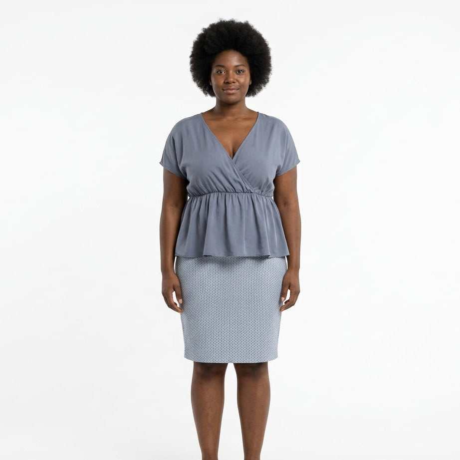 Two-piece ensemble (top and skirt) — Ghost Mannequin Full Ensemble | Generated by Modelize