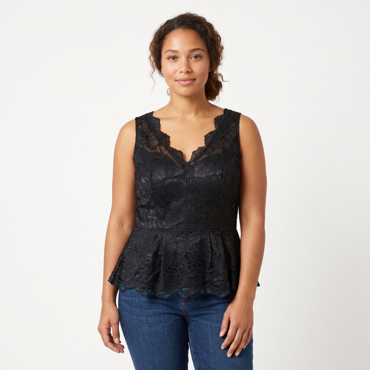 Lace Peplum Corset Top — Lace Texture & Scalloped Detail | Generated by Modelize
